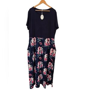 NWT KancyStore Navy Floral Midi Dress Size 3x
